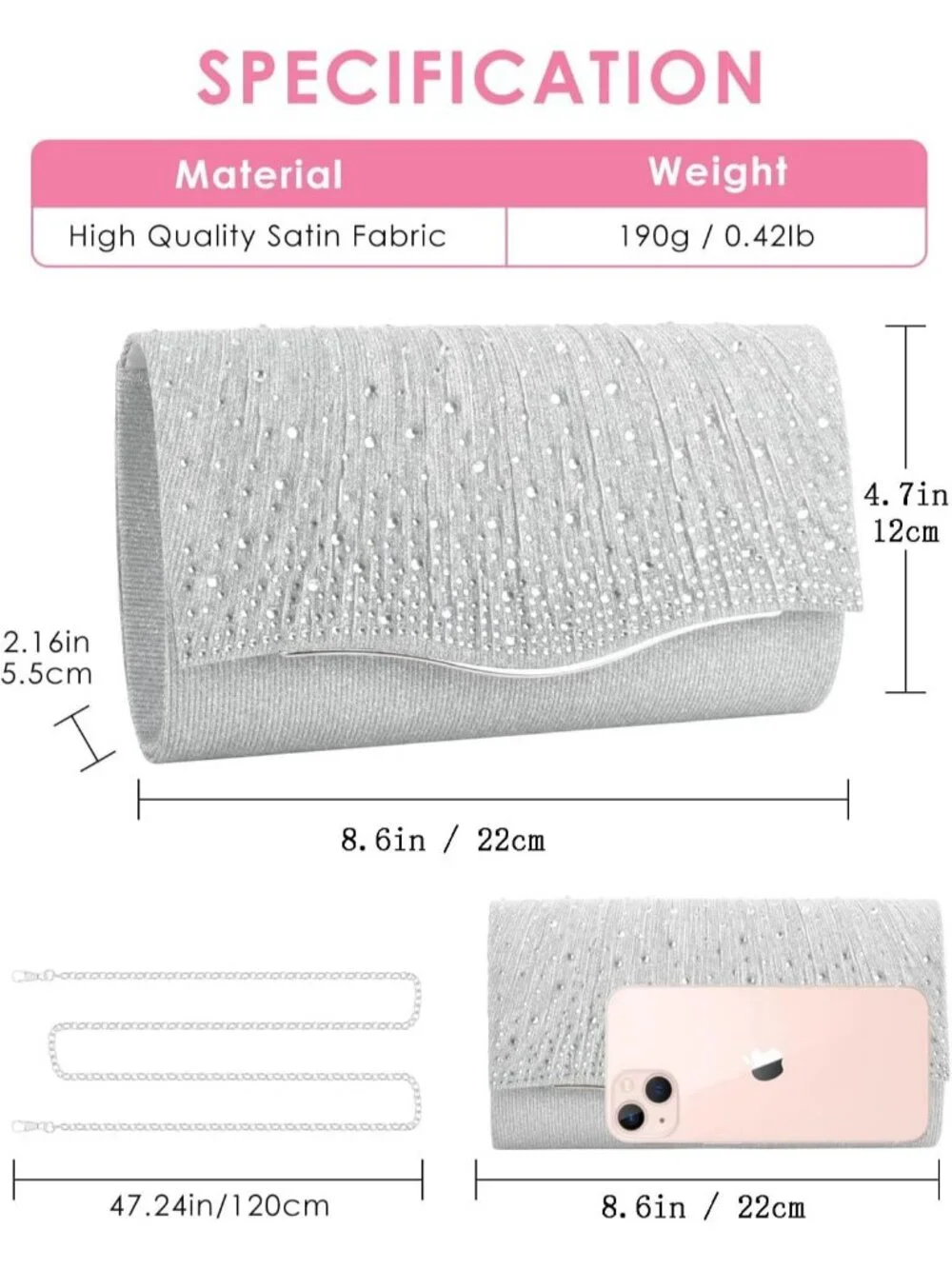 Women's Silver Suede Envelope Clutch Purse Formal Evening Wedding Party Bag
